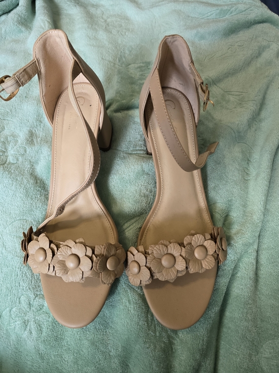 C Est. 1946 Shoes - Neutral Floral Ankle-Strap Block Heels in Beige
